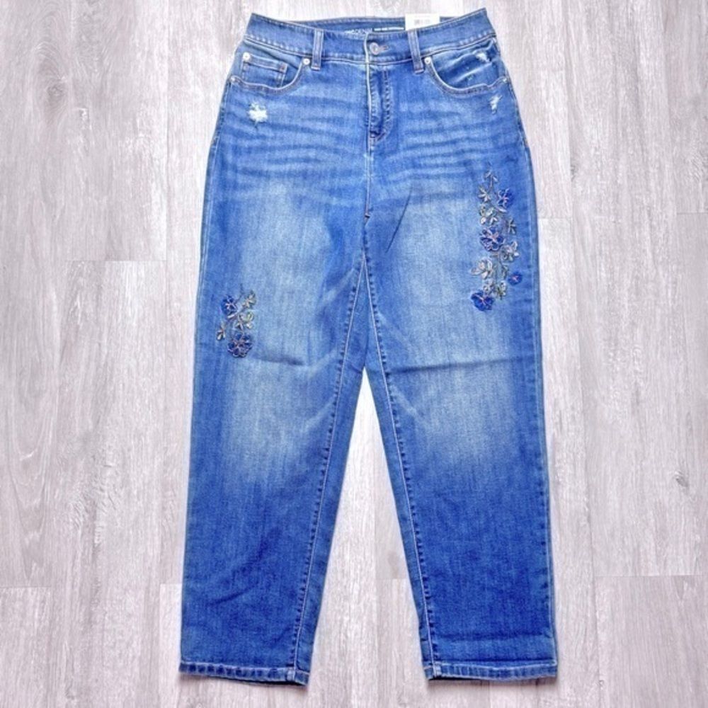 INC International Concepts Blue Embroidered Boyfriend Jeans